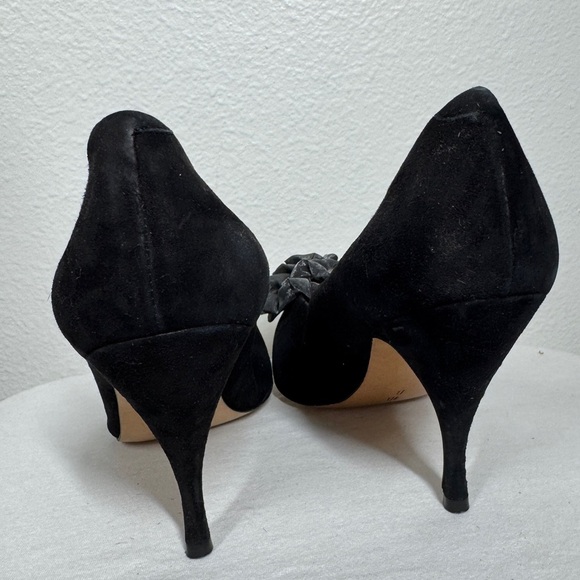 Sesto Meucci of Florence Silver Flower Black Suede Almond Toe Heeled Pump 10B - Picture 6 of 16